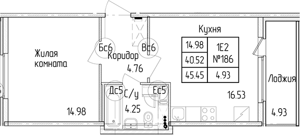 1-комнатная квартира 40.52 м², 4/4 эт., ЖК «Любоград в Стрельне»